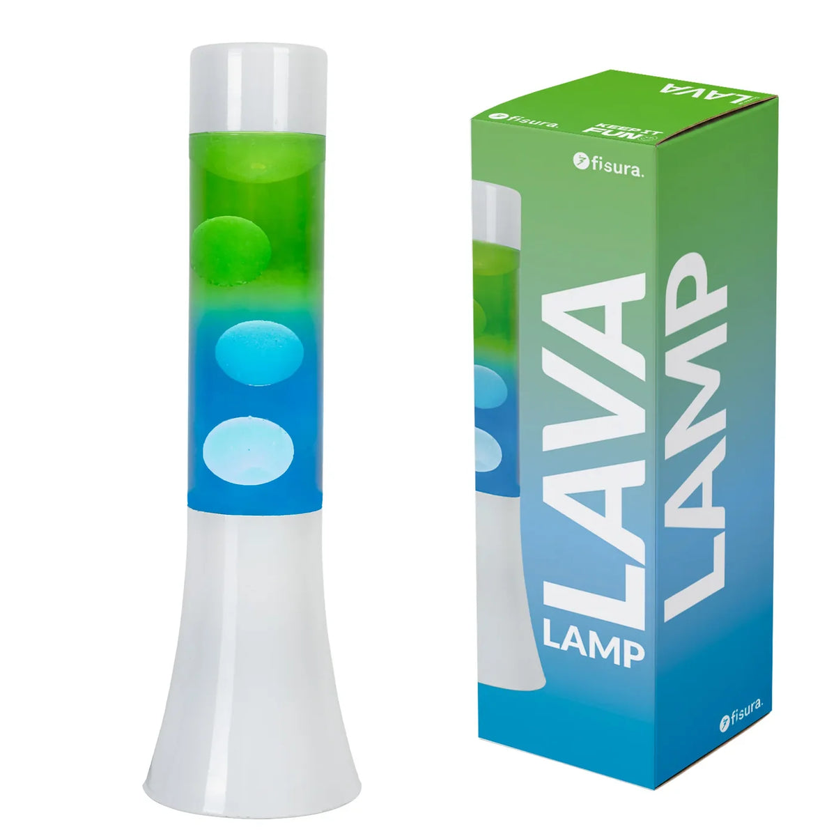 Fisura Design Lavalamp met Blauwe & Groene Lava - Zilver in de verpakking