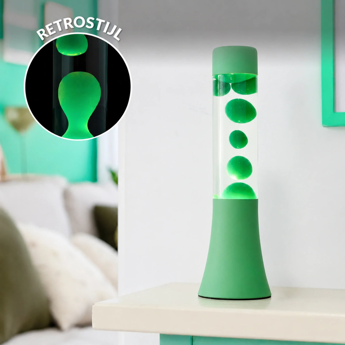 Fisura Design Lavalamp met Groene Lava - Muntgroen met een retro effect in de leefruimte