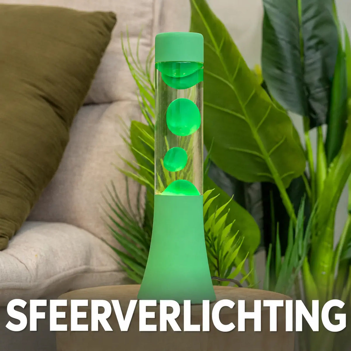 Fisura Design Lavalamp met Groene Lava - Muntgroen als sfeerverlichting in de woonkamer