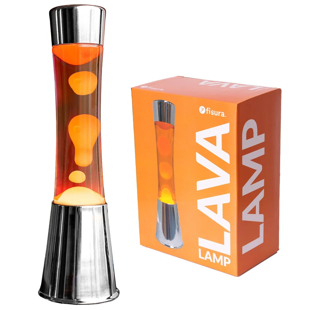 Fisura Grote Design Lavalamp met Oranje Lava - Chrome in de verpakking