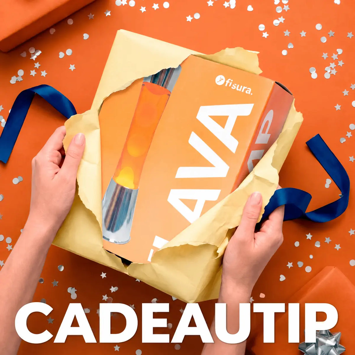 Fisura Grote Design Lavalamp met Oranje Lava - Chrome als cadeau