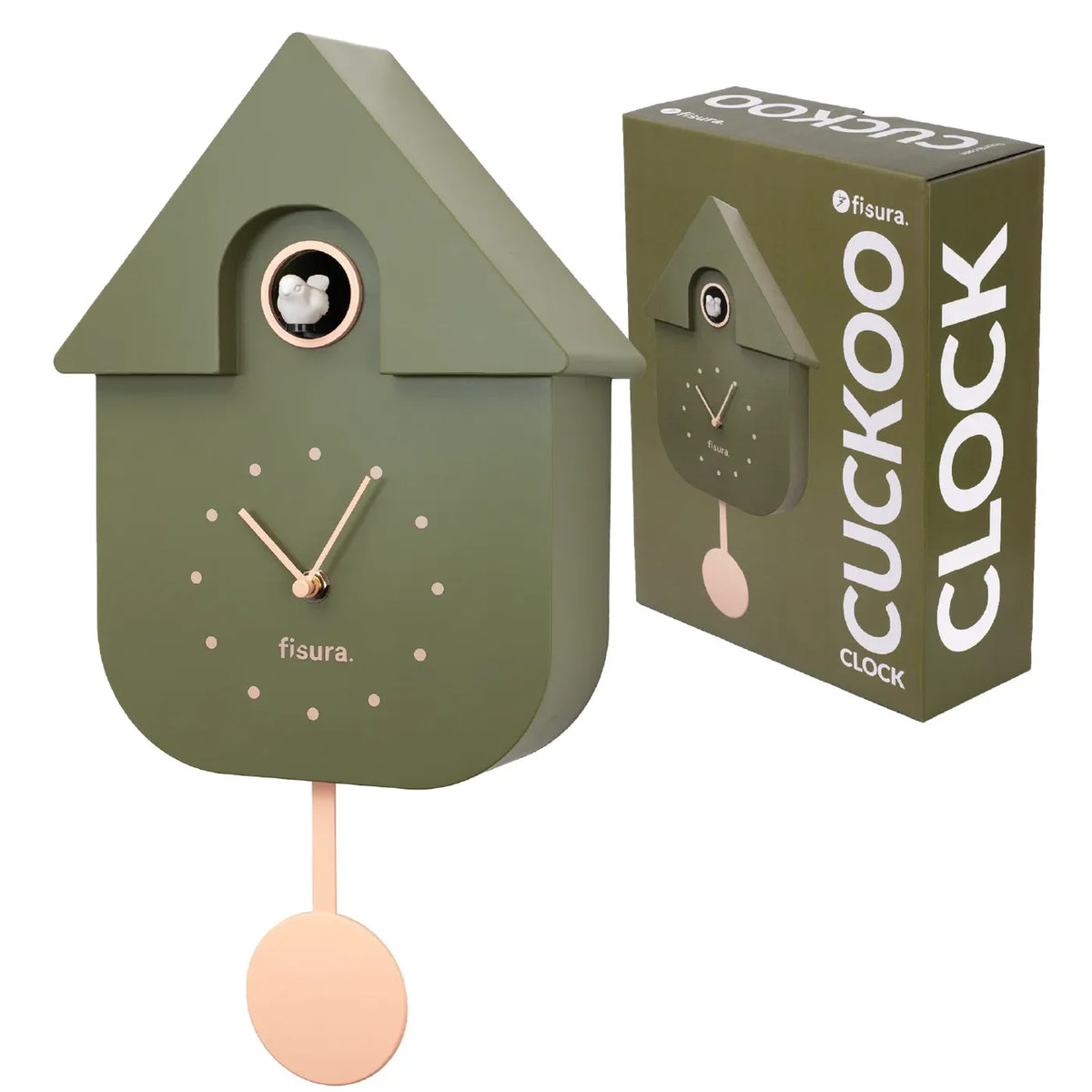 Fisura Koekoeksklok Modern Cuckoo ABS - Olijf Groen in zijn verpakking