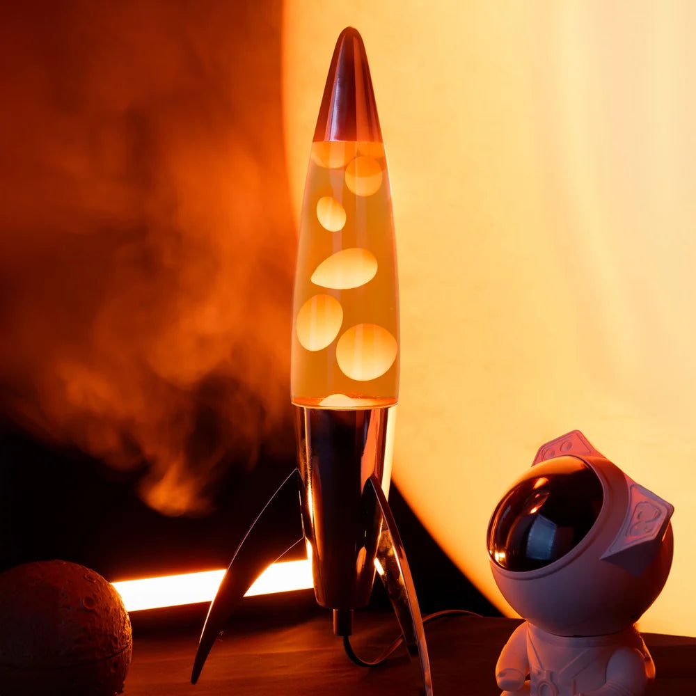 Fisura Raket Lavalamp met Oranje Lava - Chrome in de ruimte